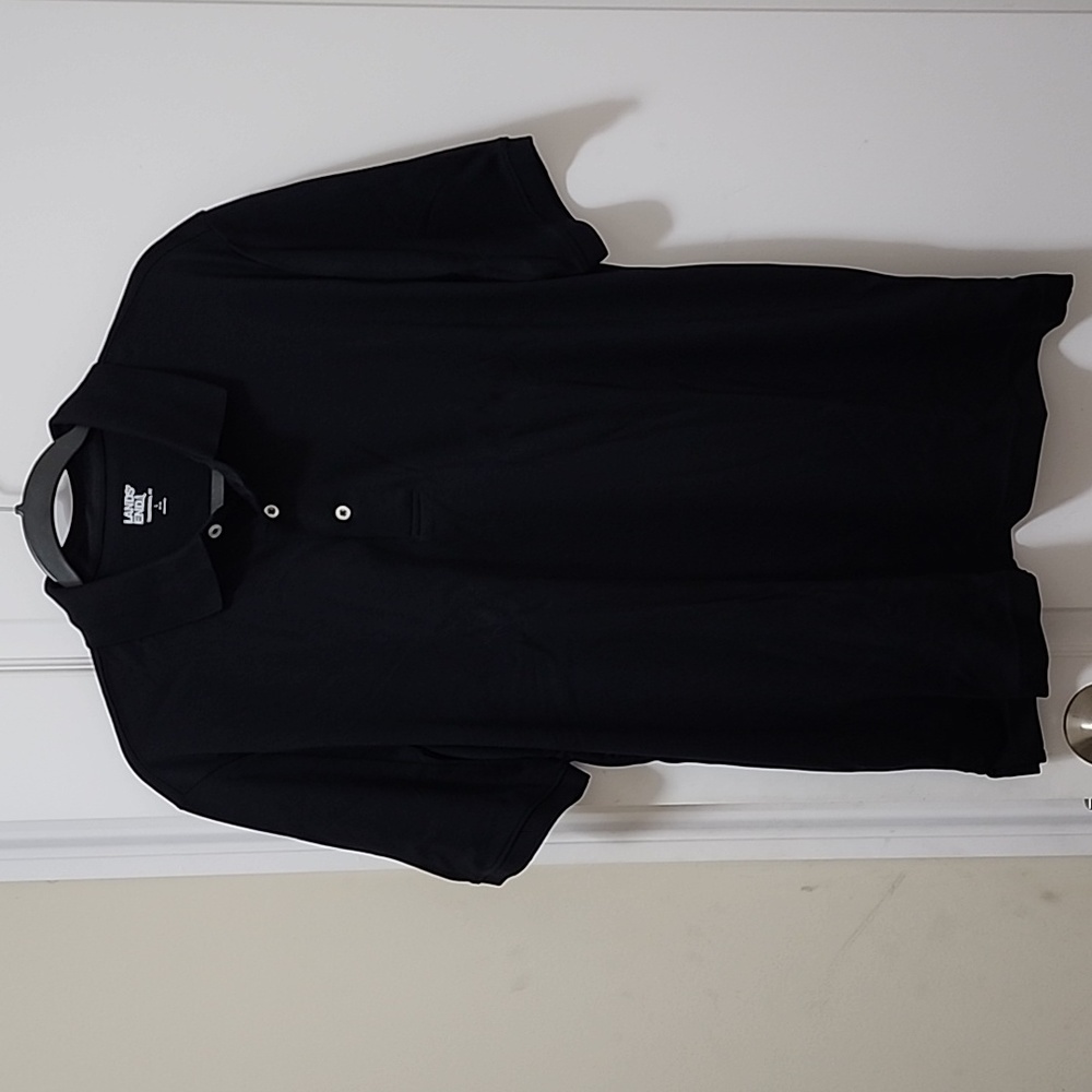 LANDS END Short Sleeve Three Button Black Polo Size Large